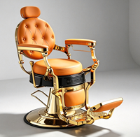Fauteuil de luxe à cadre doré, orange, inclinable hydrauliquement, avec repose-pieds réglable pour salon de coiffure