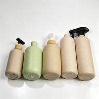 Botella Redonda Recargable con Bomba de Presión, de Paja de Trigo Biodegradable, con Collar de Bambú y Logotipo Personalizado para Amenidades de Hotel