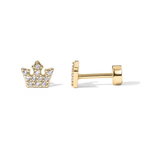 Boucles d'oreilles à dos plat en or jaune 14 carats plaqué or avec zircone cubique pour femmes |    Bijoux de piercing Helix |   Petites boucles d'oreilles en cristal - Product Image 6