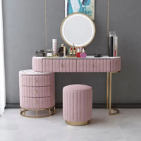 Meuble Coiffeuse Moderne en Bois de Chêne avec Miroir sur Pied et Ottoman – Collection Chambre à Coucher – Offre Spéciale