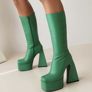 Big Size 44 Women Platform Knee High Boots Custom Colors Square Toe Long Booties Thick Block <b>Heel</b> Side Zipper Shoes Ladies - Product Image 1