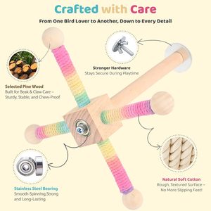 Premium supporto interattivo in legno uccello giocattolo trespolo di filatura per parrocchetti Cockatiels pappagallini Conures gabbia accessori - Product Image 2