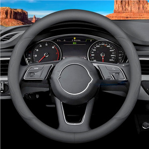 Nouvelle tendance Napa cuir universel 4 rayons couverture de <span class=keywords><strong>volant</strong></span> sportif 15 pouces (<span class=keywords><strong>37</strong></span>-38 <span class=keywords><strong>Cm</strong></span>) noir anti-dérapant respirant - Product Image 3