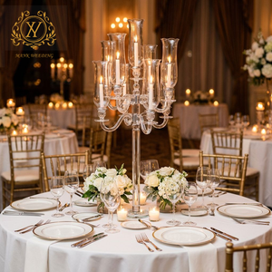Candélabre moderne à 7 bras en verre et cristal, centre de table pour mariage, porte-bougie pour Noël, la Saint-Valentin, décoration de la maison - Product Image 1