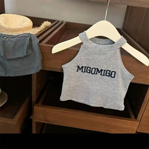 Girls Two Piece Set Halter Neck Letter Vest With Shorts Cotton Summer Outfit For Kids Fashionable Style - Product Image 4