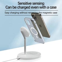 Station de charge sans fil magnétique 2-en-1 à vente chaude, 15W, support de charge sans fil flexible pour bureau, support de téléphone portable
