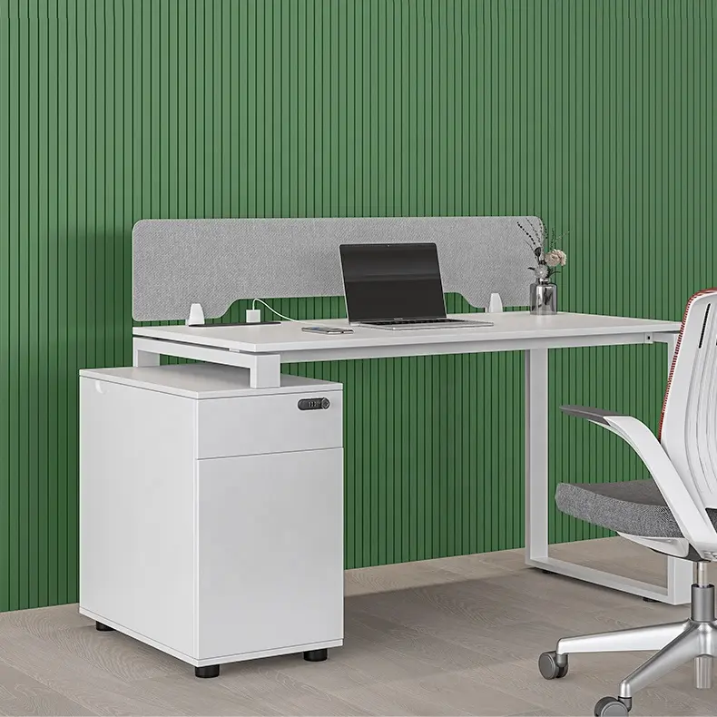 European Style Modern White Single Seater Office Workstation Table With Partition Panel