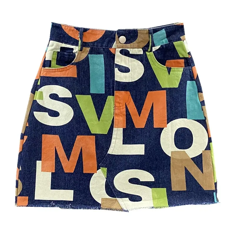Wholesale Colorful Letter Printed High Waist Denim Skirt Slim A- Line Girl's Short Skirt 2021 Summer New Women's Mini Skirt