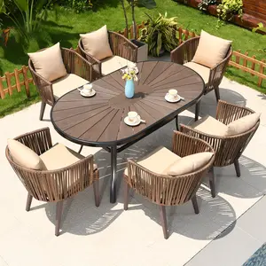 最新デザインプラスチック籐椅子木製のような庭のテーブルセット屋外用家具