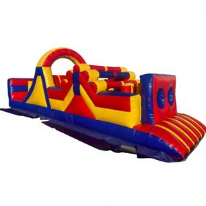 Pista de Obstáculos Inflable de PVC Roja, Amarilla y Azul, Parque Infantil Comercial Multisección para Alquiler de Fiestas y Diversión al Aire Libre - Product Image 1