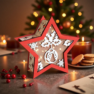 2025 New Designs Wooden Christmas 3D <b>Star</b> Lantern Decorations <b>LED</b> <b>Light</b> Box Tabletop Ornament Holiday Winter Scene Lantern - Product Image 5