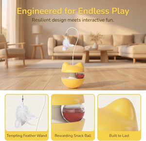 Hot Selling New Design Interactive Cat Toy 3-in-1 Wand Feather Plastic Wobbler with Treat Dispenser for Boredom Relief - Product Image 6