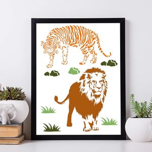 6 pièces réutilisables 5.9x11.8 pouces en plastique <span class=keywords><strong>animaux</strong></span> dessin pochoirs Lion girafe éléphant rhinocéros pour plancher de bois carrelage <span class=keywords><strong>mural</strong></span> peinture pour - Product Image 3