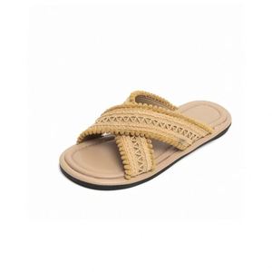 Nouvelles tongs rétro tissées pour femmes été 2026, en coton et lin, design croisé, sandales plates décontractées, chaussures confortables - Product Image 5