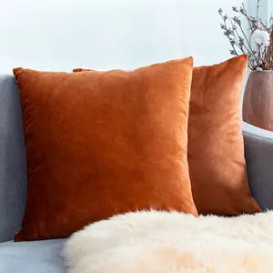 Fundas de almohada decorativas de color naranja quemada, cubiertas de cojín de terciopelo, fundas de almohada sólidas para sofá y cama