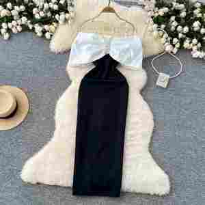 Robe midi décontractée à bretelles pour femmes, dentelle ornée de diamants, Vestidos rouge, noir, blanc - Product Image 5