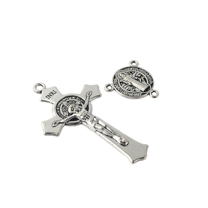 아연 합금 은색 가톨릭 성 베네딕트 센터 피스 및 십자가 로사리오 목걸이 액세서리 - Product Image 5