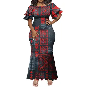 2024 Women New Design Puletasi Polynesian Tribal Island Short Sleeve Dress Samoan Puletasi Maxi Dress Ladies Clothing