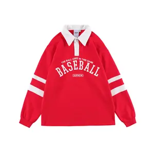 Long Sleeve Oversized Baseball Sweatshirts Mens Tennis Polo Shirts Fashion Custom Logo Screen Printing 50 Woven Unisex Pique