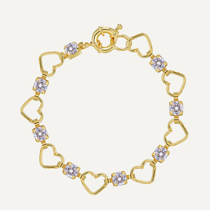 Bracelet unisexe tendance en laiton plaqué or PVD 18 carats, motif flocon de neige, avec zircon et chaîne cœur perlée, serti griffe, style Bohème - Product Image 3