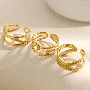 <span class=keywords><strong>แหวน</strong></span>สแตนเลสสตีลชุบทอง 18K รูปดาวห้าแฉกไขว้กัน ดีไซน์หรูหราเข้าได้กับทุกชุด สำหรับผู้หญิง ยี่ห้อ Mengjia สไตล์ยุโรป-อเมริกัน - Product Image 4