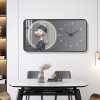 Jam dinding anak perempuan, Nordic besar Modern jam dinding ruang tamu dekorasi rumah mode sederhana seni Mural kayu hadiah jam