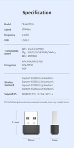 Comfast CF-WU701N 2.4GHz 150Mbps tầm xa Wifi Receiver nội bộ USB Wifi Adapter với Chứng Khoán Card mạng - Product Image 3
