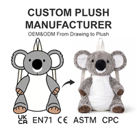 Sac à dos en peluche koala personnalisé, animal en peluche doux, sac d'école personnalisé pour enfants, fabricant de jouets en peluche OEM et ODM