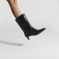 Bottines mi-mollet pour femmes, bottes à bout pointu et talon bas, chaussures minimalistes en daim/cuir pour les trajets au bureau, usage quotidien.