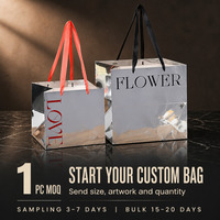 Sacs en papier métallisé personnalisés pour cadeaux, vente au détail, fêtes, cosmétiques, avec poignée en ruban, finition miroir, deux tailles, vente en gros, directement de l'usine