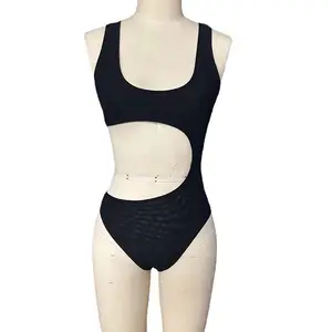 See-Through serisi aracılığıyla Tan tek parça tulum sıcak satış banyo spor mayo Bodysuit tulumlar siyah Beachwear