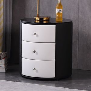 Modern High-end <strong>Circular</strong> Three-drawer Storage Leather-wrapped Wireless Charging <strong>Bedside</strong> <strong>Table</strong> for Bedroom - Product Image 1
