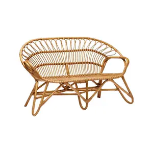 顶级脉轮沙发，优质藤制，天然棕色，用于客厅藤制沙发藤椅