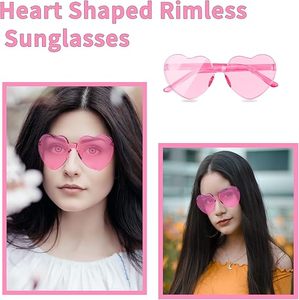 Vente en gros de lunettes de soleil en forme de cœur Lunettes de soleil couleur bonbon transparentes sans monture Lunettes de soleil de couleur Party Favor pour adultes et enfants - Product Image 3