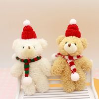 12cm Mini peluche poupée ours en peluche porte-clés en peluche mignon noël ours en peluche porte-clés chapeau écharpe nouvel an cadeau cadeau de noël