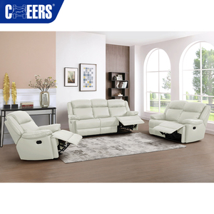 Ensemble de salon MANWAH CHEER contemporain 3 places en cuir capitonné avec fonction de relaxation électrique, canapé sectionnel de luxe ivoire - Product Image 3