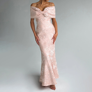 ZYHT 73495 Elegant Off Shoulder Jacquard Pink White Formal Maxi <strong>Dress</strong> Women Party Wear Long Gown Slim Fit Luxury Evening <strong>Dresses</strong> - Product Image 1