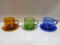 Tasse à café vintage en verre borosilicate soufflé à la main, couleur ambre, avec soucoupe, passe au lave-vaisselle, logo personnalisé pour cappuccino et expresso
