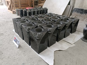 Chine Shanxi Noir Granit <span class=keywords><strong>Cimetière</strong></span> Funéraire Sculpté Fleur Pierre Vases Carrés - Product Image 4