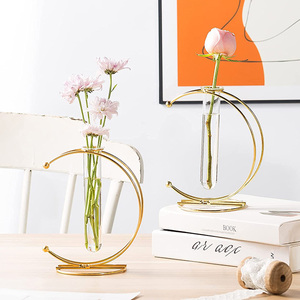 Dropshiping Ornament Display <b>Stand</b> With Glass Tube Gold Vase Moon-Shaped for Home Decor - Product Image 4