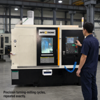 Tour de fraisage CNC horizontal automatique 3 axes avancé QT150Y avec commande FANUC, axe Y et 12 stations à outils pour