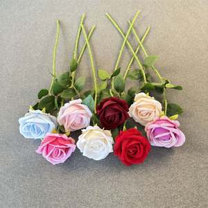Gran promoción de venta, hermoso precio barato, una sola cabeza artificial de flor de Rosa, Rosa decorativa de terciopelo de boda de imitación - Product Image 1