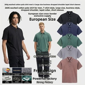 Camiseta de algodón peinado sólido estilo retro americano de marca de moda, con hombros descubiertos y solapa holgada, personalizada, lavada, estilo viejo, para hombre y mujer, 260. - Product Image 2