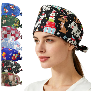 Bonnet de bloc opératoire festif à motif renne de Noël, en tissu doux, respirant et confortable, unisexe, en coton, taille unique pour infirmières - Product Image 1