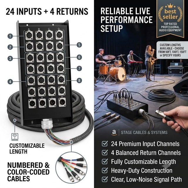 Plusalittle 24 Channel XLR Stage Box 24 Inputs 4 Returns Audio Snake Cable Multicore Stage Box Custom Length OEM Manufacturer