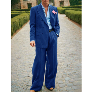 Abiti a righe da <span class=keywords><strong>uomo</strong></span> blu scuro 2 pezzi <span class=keywords><strong>elegante</strong></span> abbigliamento da lavoro alla moda abiti da festa da <span class=keywords><strong>uomo</strong></span> pantaloni Blazer Costume da <span class=keywords><strong>uomo</strong></span> smoking - Product Image 3