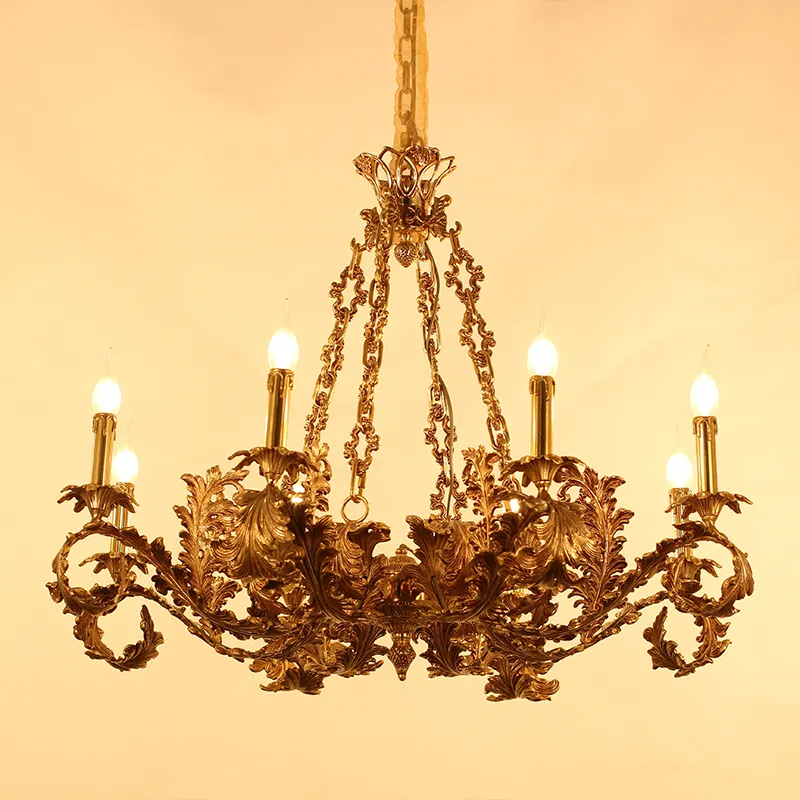 קישוט בסגנון קלאסי עיצוב הבית מינימליסטי נורדי יוקרה עלה זהב פליז נברשת רטרו תעשייתי מנורות תליון