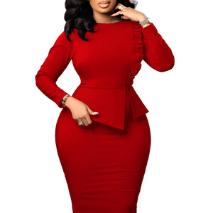 All'ingrosso Plus Size Women Office Wrap Mid Dresses Ladies Casual abiti da lavoro formali elegante Business Dress <span class=keywords><strong>abbigliamento</strong></span> <span class=keywords><strong>donna</strong></span> - Product Image 1