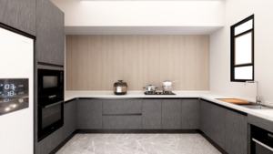 BALOM Armoire de cuisine moderne en laque grise préfabriquée avec base supérieure Meubles de cuisine avec prix d'usine - Product Image 2