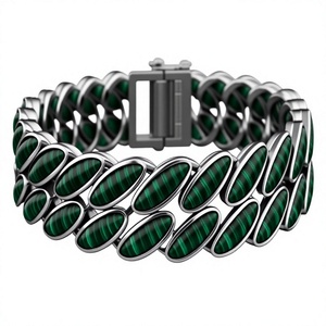Orelia Iuxe <b>Silver</b> Enamel Cuban Link Hiphop <b>Bracelet</b> Multicolor Oval Moissanite Inlay Chain <b>Bangle</b> for Party Gift - Product Image 2